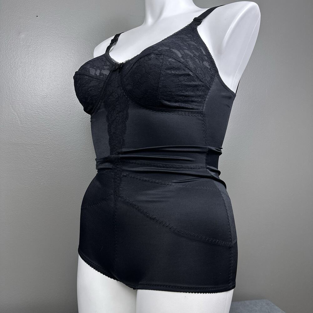 Vintage Perfectform Body Briefer 38C Black Lace Seamed Cup Pin Up Girdle Shaper